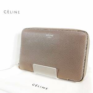 CELINE ミディアム ジップ アラウンド ラウンドファスナー 二つ折り財布 セリーヌ レディース グレー系【USED品】 22 00056