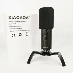 未使用 XIAOKOA コンデンサーマイク Q18 全方向性 ボイスオーバー用 カーディオイド USB 三脚 ブラック 黒【アウトレット品】 22 00222