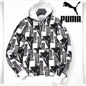 新品1円～★PUMA プーマ メンズ ウェア 裏起毛 POWER AOP フーディスウェット パーカー S 黒 ブラック フーデッド コットン綿 ◆6014◆