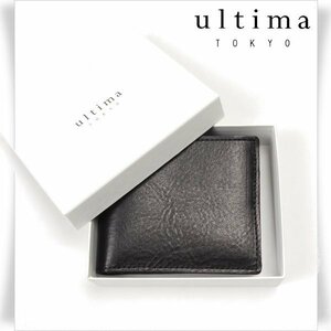 新品1円～★ultima TOKYO ウルティマ トーキョー 箱付 本革 牛革イタリアンレザー マキアート 二つ折り財布 ウォレット ブラック ◆6021◆