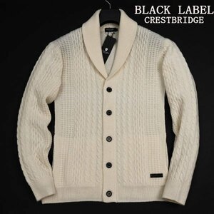 新品1円～★定価3.9万 BLACK LABEL ブラックレーベル クレストブリッジ メンズ ケーブルショールカラーカーディガン L ウール毛 ◆6102◆