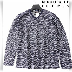 新品1円～★ニコルクラブフォーメン NICOLE CLUB FOR MEN 秋冬 長袖 ウェーブ柄長袖カットソー 48 L ネイビー 正規店本物 ◆6172◆