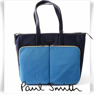 新品1円～★定価3.3万 ポールスミス Paul Smith ナイロン×牛革レザー トートバッグ カラーブロック ロゴ 肩掛け可 ショルダー◆6178◆