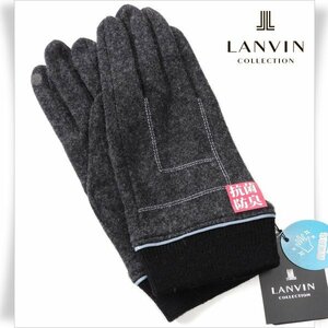 新品1円～★LANVIN COLLECTION ランバン コレクション メンズ スマホ対応 ウール 手袋 グローブ 25cm ロゴ クリスマスギフトに♪◆6300◆