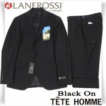 新品1円～★定価7.5万 Black On TETE HOMME テットオム 伊生地 LANEROSSI ラネロッシ マルゾット ウール毛 ストライプスーツ 90A4 ◆6552◆_画像1