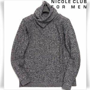 新品1円～★ニコルクラブフォーメン NICOLE CLUB FOR MEN 秋冬 長袖 ウール毛ヘリンボン柄アフガンネックプルオーバーニット 46 M ◆6646◆