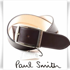 新品1円～★ポールスミス Paul Smith メンズ 牛革レザー ロゴ スクエアバックル ベルト M 茶 ブラウン ビジネスベルト 本物 ◆6694◆