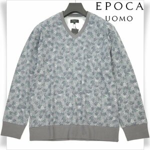 新品1円～★EPOCA UOMO エポカ ウォモ メンズ 長袖Ｖネック スウェットシャツ L ルームウェア グレー 花柄 カットソー ◆6729◆