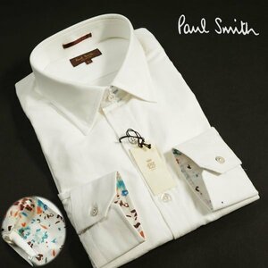 新品1円～★定価2.6万 ポールスミス コレクション Paul Smith 日本製 長袖 ドビークロス ドレスシャツ L 袖裏柄 白 本物 ◆6775◆