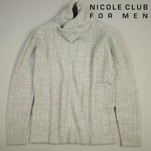 新品1円～★ニコルクラブフォーメン NICOLE CLUB FOR MEN 秋冬 長袖 ウール毛ヘリンボン柄アフガンネックプルオーバーニット 48 L ◆6779◆