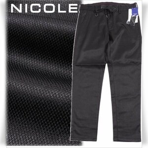 新品1円～★ニコル セレクション NICOLE selection メンズ ストレッチ ストレートパンツ 48 L ブラック 光沢 織柄 イージーパンツ◆7011◆