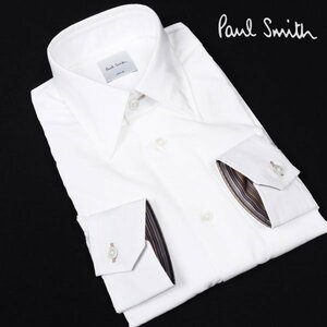 新品1円～★定価1.9万 ポールスミス Paul Smith 日本製 長袖 ブロード ドレスシャツ M 白 袖裏 ストライプ 正規店本物 ◆7074◆