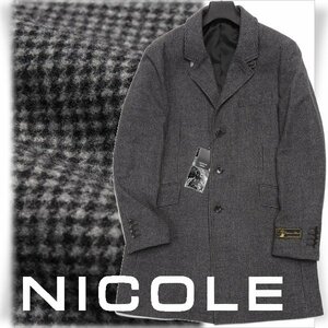 新品1円～★ニコル セレクション NICOLE selection メンズ カシミヤ混 ウール毛 千鳥格子 スタンドカラーコート 50 LL ビジネス ◆7115◆