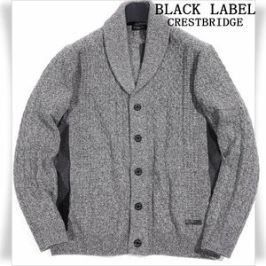 新品1円～★定価3.9万 BLACK LABEL ブラックレーベル クレストブリッジ メンズ ケーブルショールカラーカーディガン M ウール毛 ◆7543◆