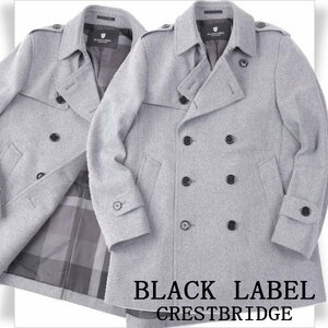 新品1円～★定価9.9万 BLACK LABEL ブラックレーベル クレストブリッジ メンズ 羊毛 ダブルブレストコート M グレー Pコート ◆7710◆