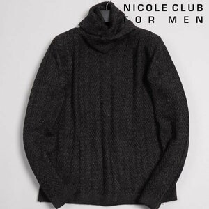 新品1円～★ニコルクラブフォーメン NICOLE CLUB FOR MEN 秋冬 長袖 ウール毛ヘリンボン柄アフガンネックプルオーバーニット 46 M ◆7919◆