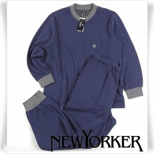 新品1円～★NEWYORKER ニューヨーカー メンズ 秋冬 裏地ボア 温か 長袖 Vネックニットパジャマ L ボーダー ルームウェア 本物 ◆8083◆