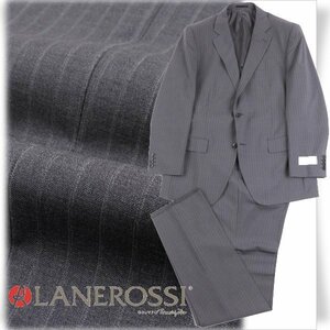 新品1円～★定価8万 イタリア生地 LANEROSSI ラネロッシ マルゾット ウール毛 ストライプ二つ釦スーツ 106BB8 ワンタック グレー◆8235◆