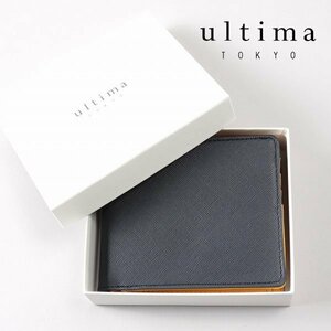 新品1円～★ultima TOKYO ウルティマ トーキョー 箱付き 日本製 本革 牛革レザー 二つ折り財布 ウォレット レオン ネイビー ◆8315◆