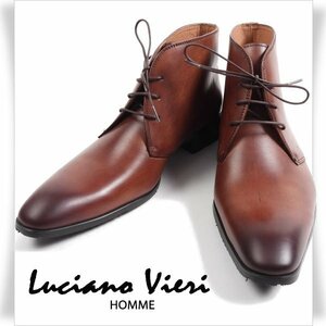 新品1円～★定価1.9万 Luciano Vieri ルチアーノ ヴィエリ 日本製 牛革レザーチャッカブーツS 25.0-25.5cm EEE 茶 百貨店 ビジネス◆8454◆