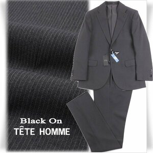 新品1円～★定価4.2万 Black On TETE HOMME テットオム 秋冬 ピンストライプスーツ 92A5 ノータック ストレッチ グレー ◆8731◆