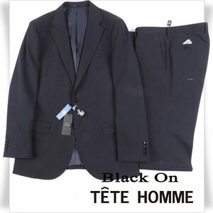 新品1円～★定価4.2万 Black On TETE HOMME テットオム 秋冬 シャドーストライプスーツ 96AB5 ノータック ストレッチ 濃紺 ◆8726◆