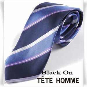 新品1円～★Black On TETE HOMME テットオム シルク絹100％ ネクタイ ストライプ ネイビー 正規店本物◆8996◆