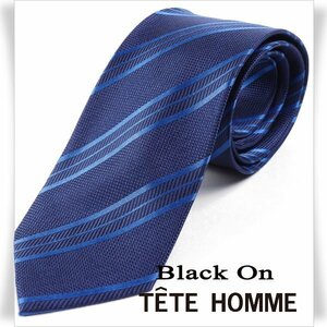 新品1円～★Black On TETE HOMME テットオム シルク絹100％ ネクタイ ストライプ ネイビー 正規店本物◆8993◆