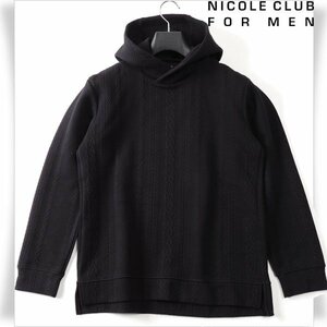 新品1円～★ニコルクラブフォーメン NICOLE メンズ ケーブルブリスタープルオーバーパーカ 46 M 黒 プルーオーバー フーディー ◆9091◆