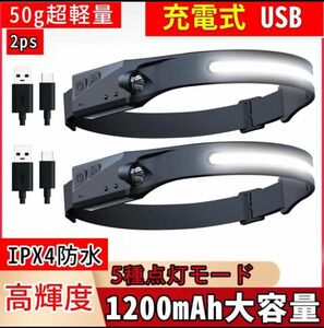 ヘッドライト 充電式 USB 高輝度 IPX4防水 超軽量防水 2セット R1/1