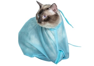 猫 美容お手伝い袋【ブルー】猫のみのむし 