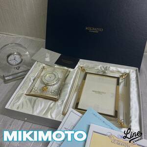 MIKIMOTO ◆ クオーツ クロック & フォトフレームセット 時計ｘ２点 ゴールド シルバー ◆ ミキモト ◆ 置き時計 箱入り 現状品