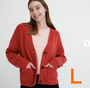 スフレヤーンショートカーディガン（長袖）　レッド　赤　L ユニクロ　UNIQLO