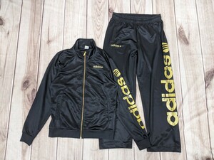 3．2点 adidas neo ラメデカロゴ　トラックジャケット ブルゾン パンツ ジャージ上下セットアップ　メンズM　黒金 y707