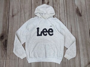 20．USA製 Lee リー フロントデカロゴ 綿50 ポリエステル50 スウェットパーカー サイズL　ライトグレー系ダークネイビー x812