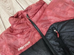 15．MARMOT マーモット 裏ドット柄 830 FILL コンパクトダウンベスト アウトドアウェア メンズXL 黒えんじ アウトドアウェア y912