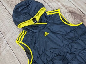 13．アディダス adidas climaproof predator中綿入り 裏メッシュ 防寒 ベスト フード付き メンズO ネイビー黄色 x912