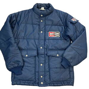 70s USA製 CHAMPION レーシング ダウン ジャケット M ネイビー 中綿 ナイロン チャンピオン SPARK PLUG ヴィンテージ