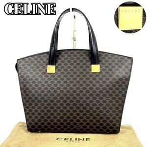 【極美品】CELINE セリーヌ ハンドバッグ トートバッグ 黒マカダム ロゴ型押し ゴールド金具 ジャガード 男女兼用 フォーマル PVC レザー