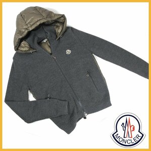 ▲▽MONCLER(モンクレール)★ニットダウンパーカー★グレーxカーキ★Mサイズ★美品