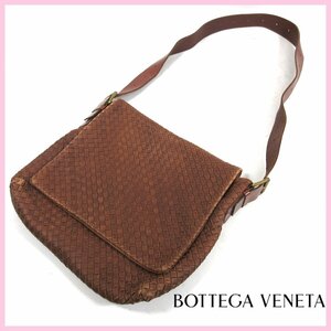 ▼△BOTTEGA VENETA ボッテガ・ヴェネタ♪イントレチャート ブラウン ショルダーバッグ レザー