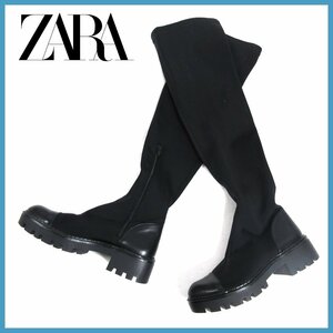 ≡★zara trafaluc(ザラ・トラファ)▼厚底ニーハイブーツ▼ブラック▼サイズ37(23.5ｃｍ相当)▼レディースロングブーツ