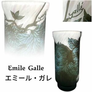 C0240 Emile Galle エミール・ガレ 花瓶 葉紋 酸化腐蝕彫り 多層被せガラス 華道具 花入 花生 飾り瓶 西洋美術