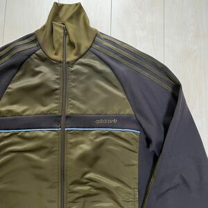 adidas アディダス 90s 00s トラックジャケット 3ライン カーキ×グレー