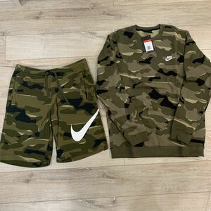 ナイキ NIKE ハーフパンツM トレーナーL(新品)セット 迷彩 ショーツ カモフラ 上下セット ショーツ&スウェット