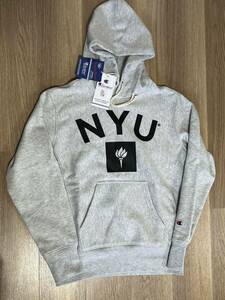 新品 送料無料 CHAMPION REVERSE WEAVE NEW YORK UNIVERSITY HOODIE リバーズウィーブ チャンピオン Mサイズ グレー