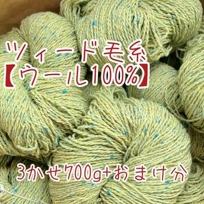 毛糸【ツィード毛糸】ウール100% ネップ入り毛糸 700g＋おまけ分増量【3カセ】