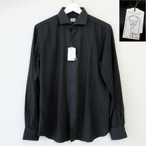新品 未使用 XACUS ザッカス 最高級 メンズ ドレスシャツ シャドー ヘリンボーン 長袖シャツ シャツ 黒 ダークグレー 40 Mサイズ Lサイズ_画像1
