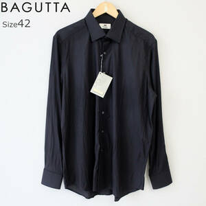 新品 未使用 BAGUTTA バグッタ 最高級 メンズ ドレスシャツ 織柄 シャドー柄 長袖シャツ ボタン シャツ 黒 ブラック 42 XL~ 2XL サイズ