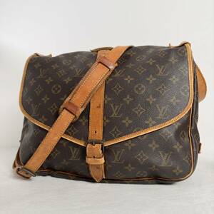 1円〜★LOUIS VUITTON ルイヴィトン ソミュール 35 モノグラム ショルダーバッグ 斜め掛け メッセンジャー フラップ M42254 レザー 茶